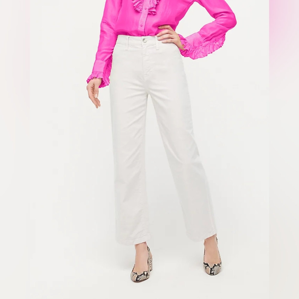 J‎ Crew Pants Women's P34 White Slim Wide Leg Cropped Frayed Hem HighRise NWT